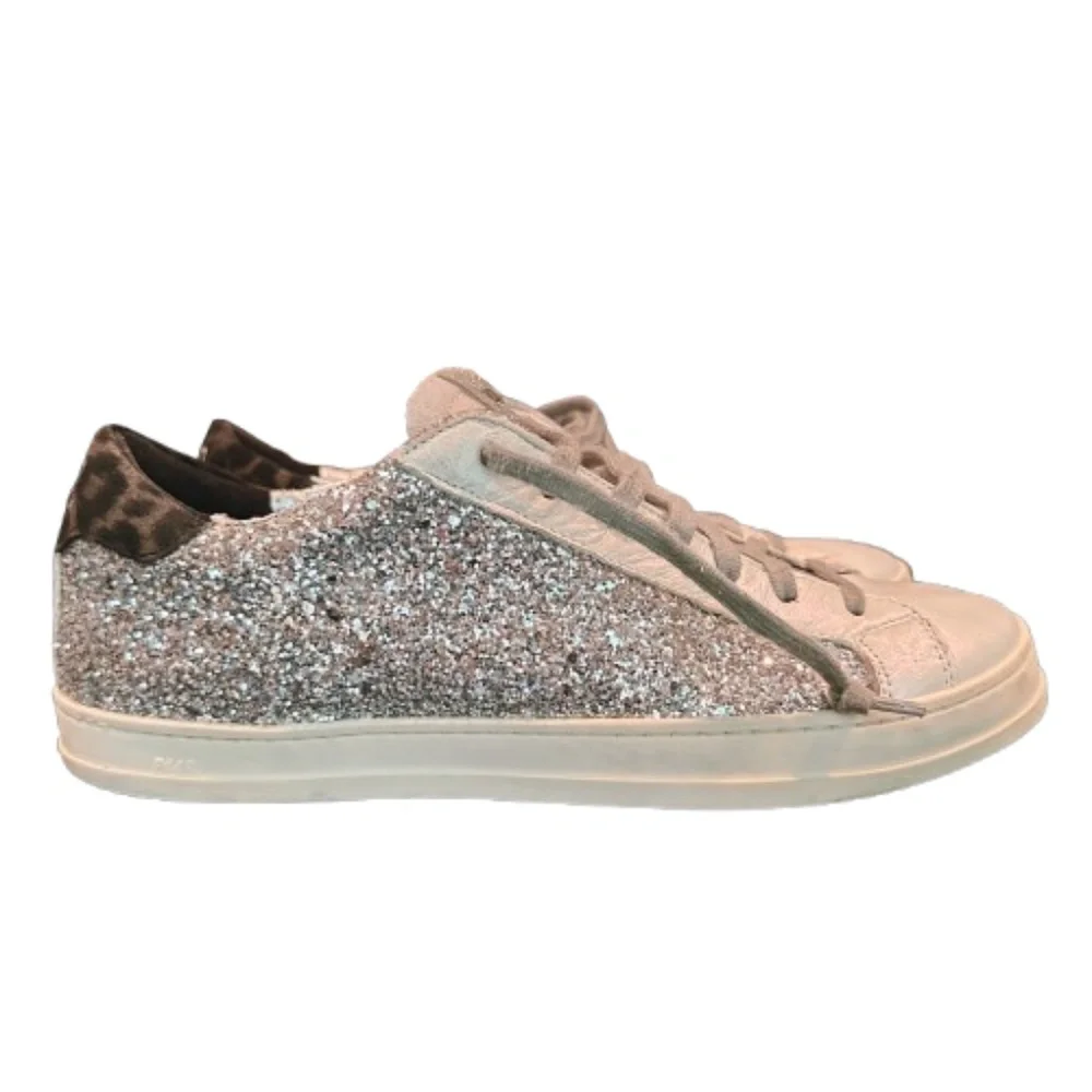 P448 Silver Glitter & Leopard Platform John Sneakers, White